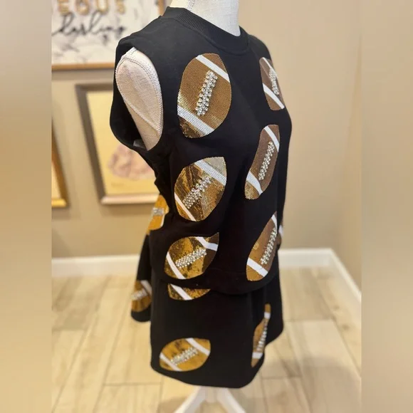 New! QUEEN OF SPARKLES Team Player Sequin & Rhinestone Football Tank - Picture 5 of 8